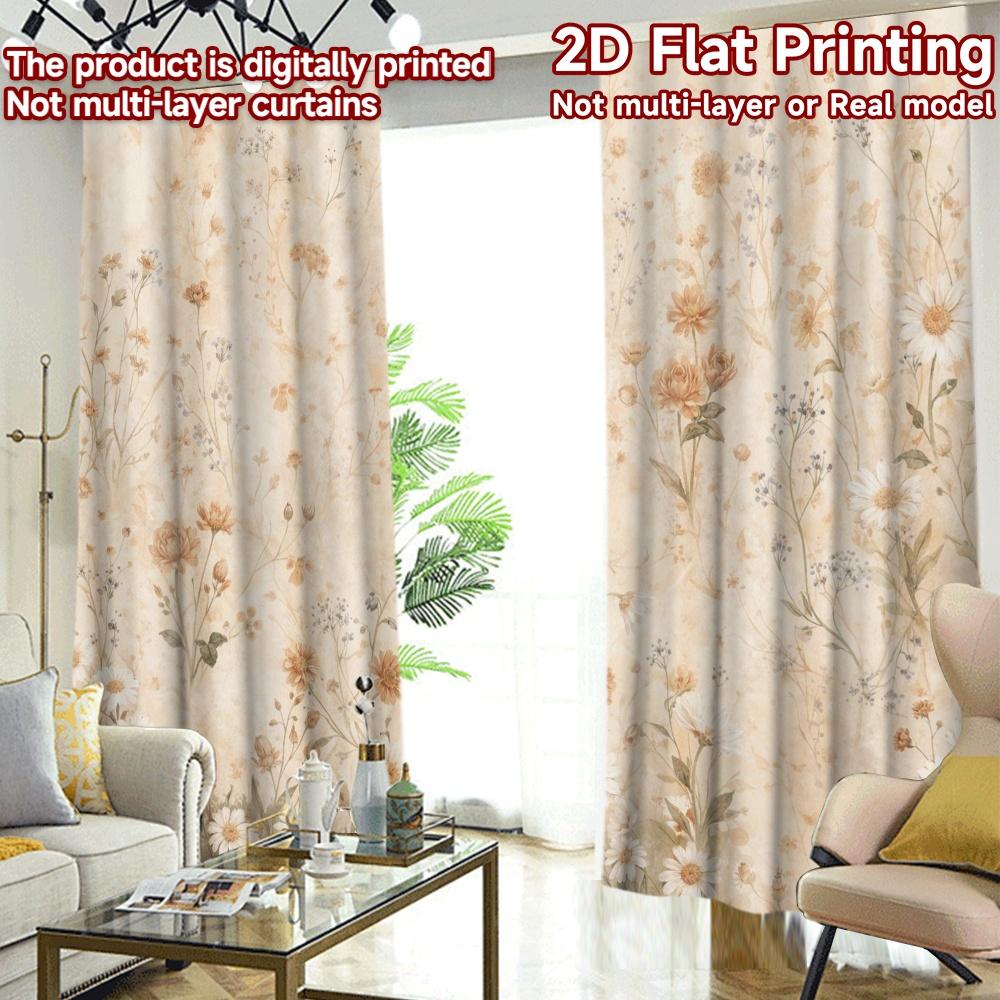 2D FLAT PRINTING 2pcs Curtains (Without Rod) Floral Garden Scene Chic Contemporary Curtains Versatile 100% Polyester Curtains