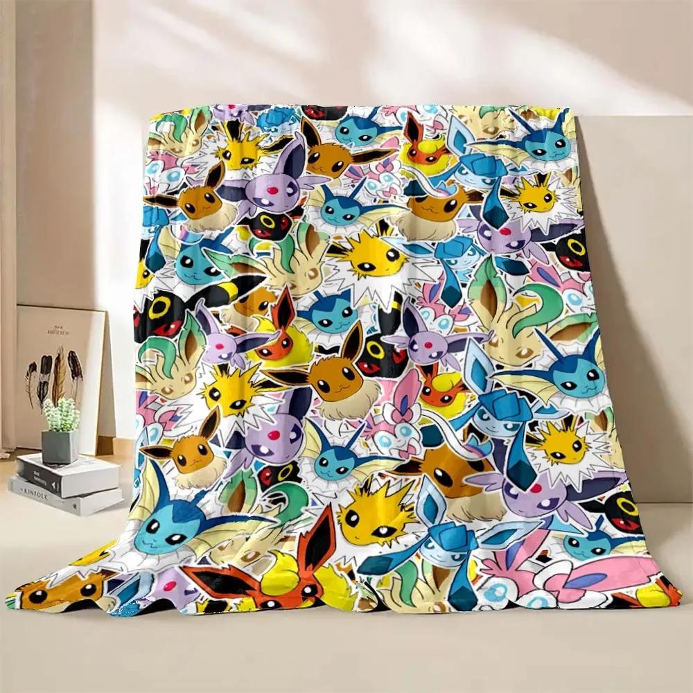 Japanese Style Blanket Pokemon Flannel Throw Home Sofa Lunch Break Blankets Cartoon Eevee Anime Figures Kids Children Student