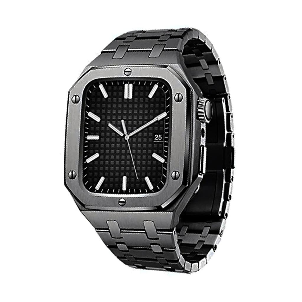 Stainless Steel Strap for Apple Watch Band 45mm 44mm Luxury Modification Kit Metal Case Bracelet iWatch Series 8 7 6 5 SE 44 45