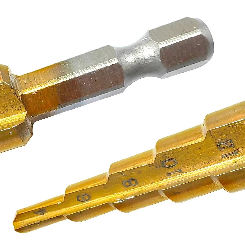 Шестигранная рукоятка с титановым покрытием ступенчатое сверло сверло-башня набор 3-12/4-12/4-20 мм малый набор из трех штук карманное отверстие