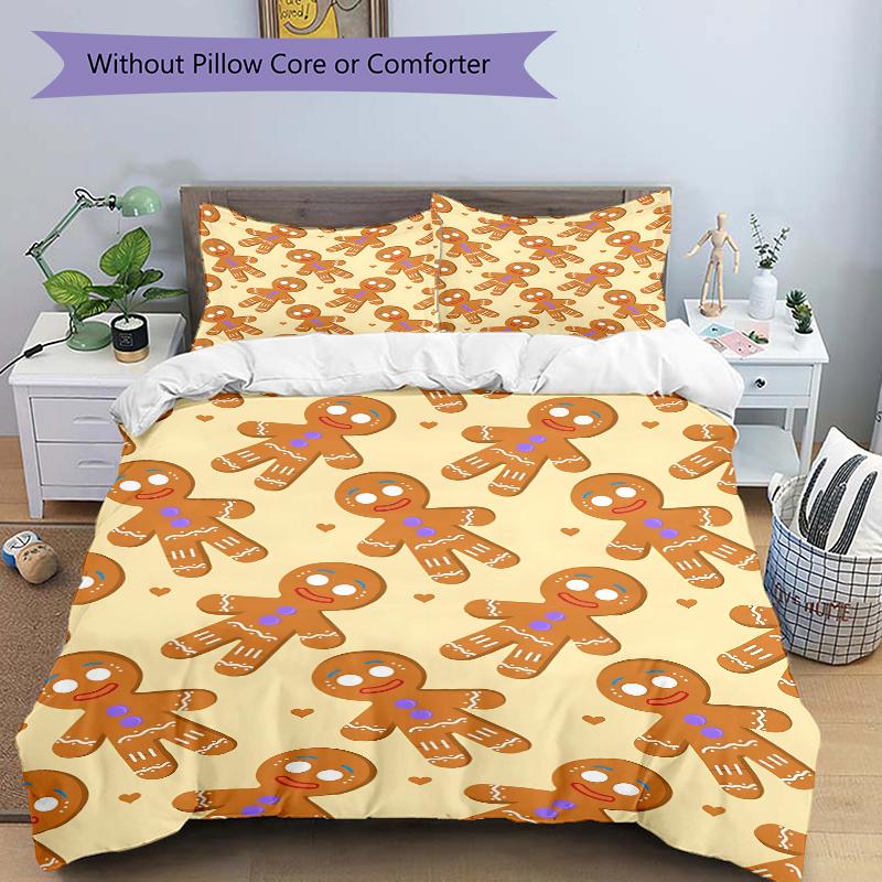 3Pcs Gingerbread Man Bedding Set Soft Fabric Duvet Cover Pillowcases Home Christmas Xmas Halloween Gift 1 Duvet Cover 2 Pillowcase G1249