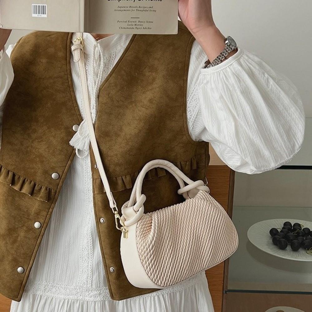 PU Leather Solid-color Woven Shoulder Bag Moderate Capacity Crossbody Bag Vacations