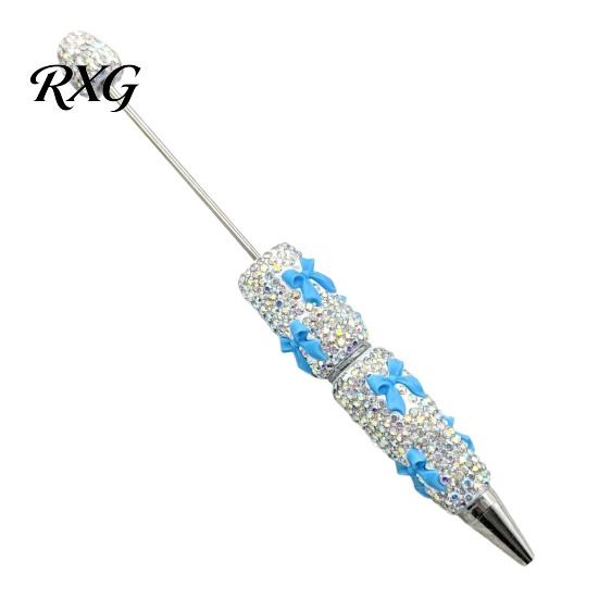 Rhinestone Ballpoint Pen Glitter Beadable Pen, Bow Beaded Handmade DIY Decorative Ink Bling Black Pens for Making, School Office Supplies Sweet Style