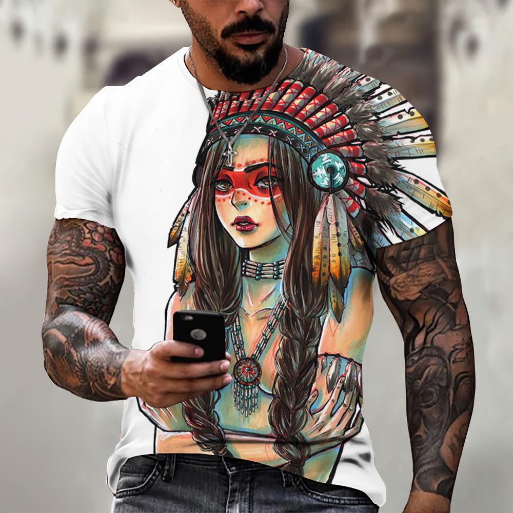 Men's Y2k T-Shirt Short Sleeve Indian Graphic 3D Print Top Oversize Streetwear Fashion Tee Harajuku Hip Hop Vintage Men Clothing