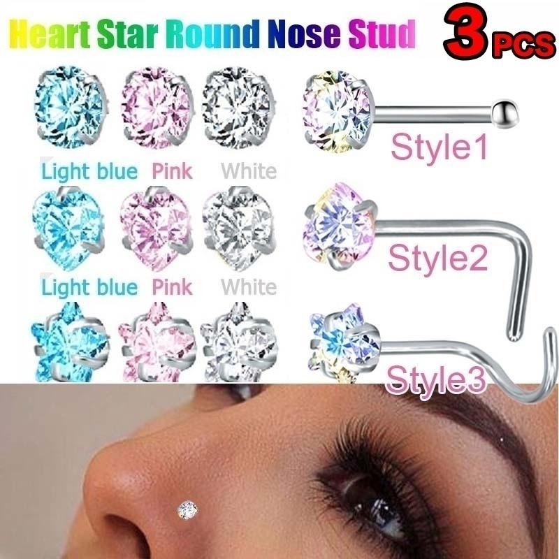 3Pcs/set Stainless Steel Nose Ring Multifunctional Zircon Nose Stud Earring Universal Ring