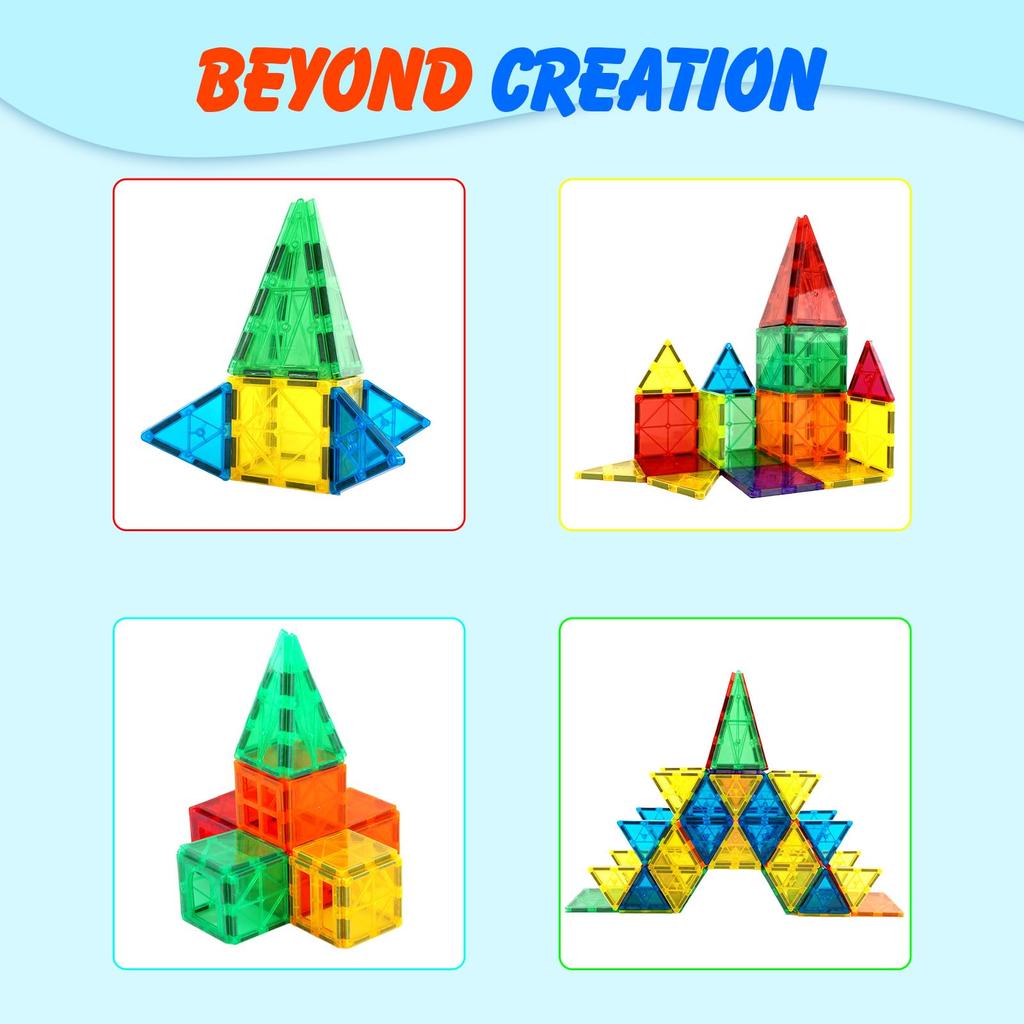 Gemmicc 100PCS Magnetic Tiles Building Blocks for Kids STEM Approved Educational Toys Magnetic Puzzle Building Blocks for Boys Girls Comes with 2 Cars