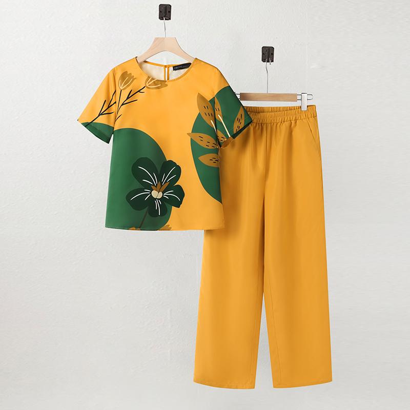 ZANZEA Women Print Blouse and Pants Casual Two Piece Set