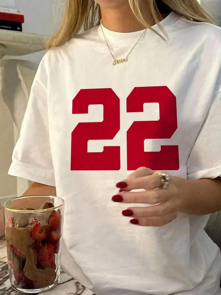 Номер 22 Графический принт Мода Y2k Круглый вырез Короткий рукав Футболка Женская Унисекс Летняя Повседневная Простая Футболка с коротким рукавом