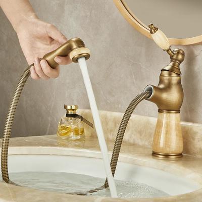 Tuqiu смеситель для ванной комнаты из латуни, антикварный нефритовый смеситель для раковины, смеситель для холодной и горячей воды, кран для раковины, выдвижной кран для установки на бортике