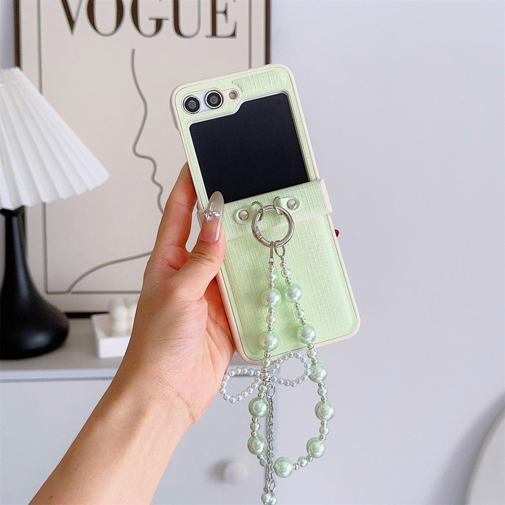 For Samsung Galaxy Z Flip7 FE 5G/Z Flip6 5G Case Hinge Protection Leather+PC Phone Cover with Beaded Phone Charm