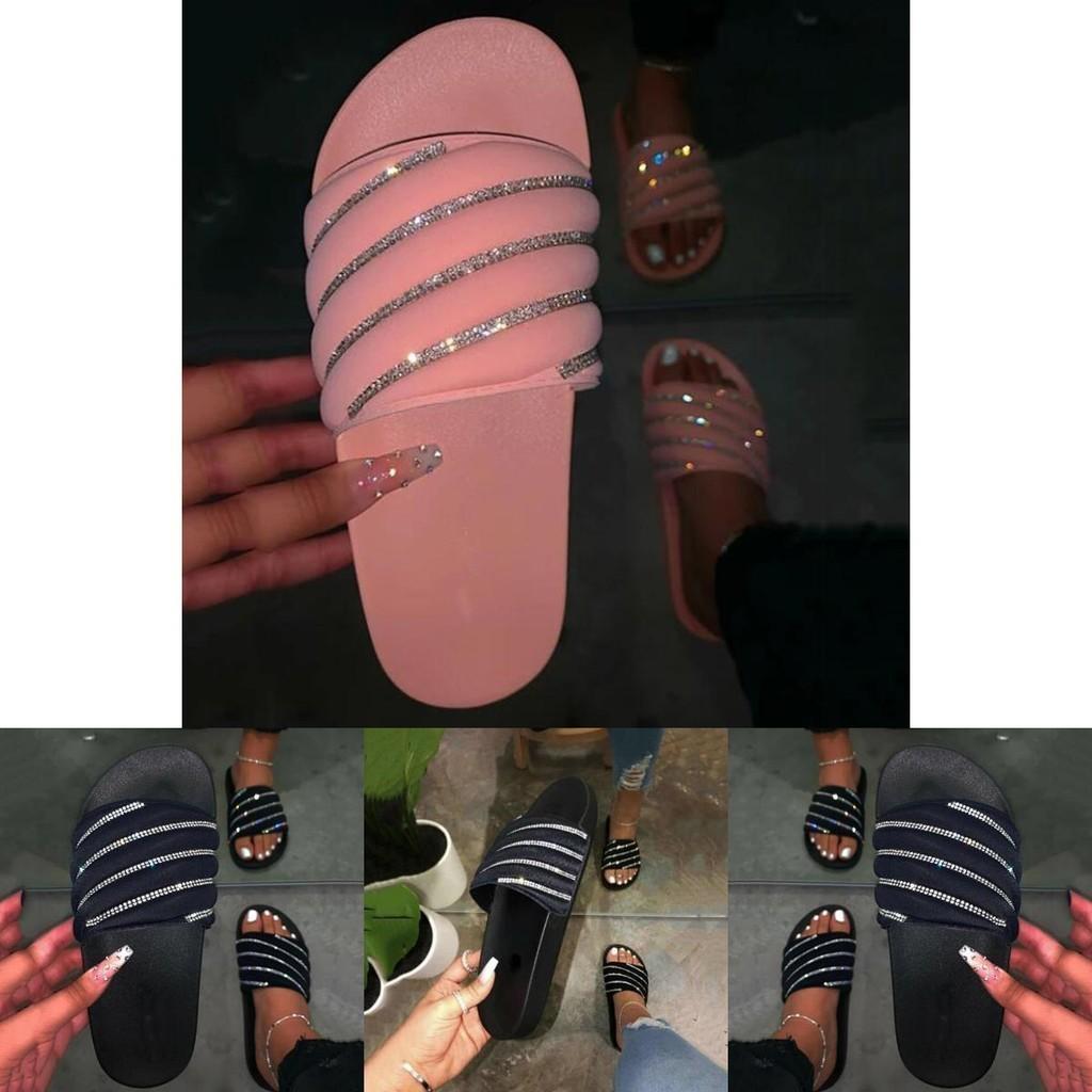 Ladies Sparkling Slip On Summer Mules Sandals With Comfortable Flat Design