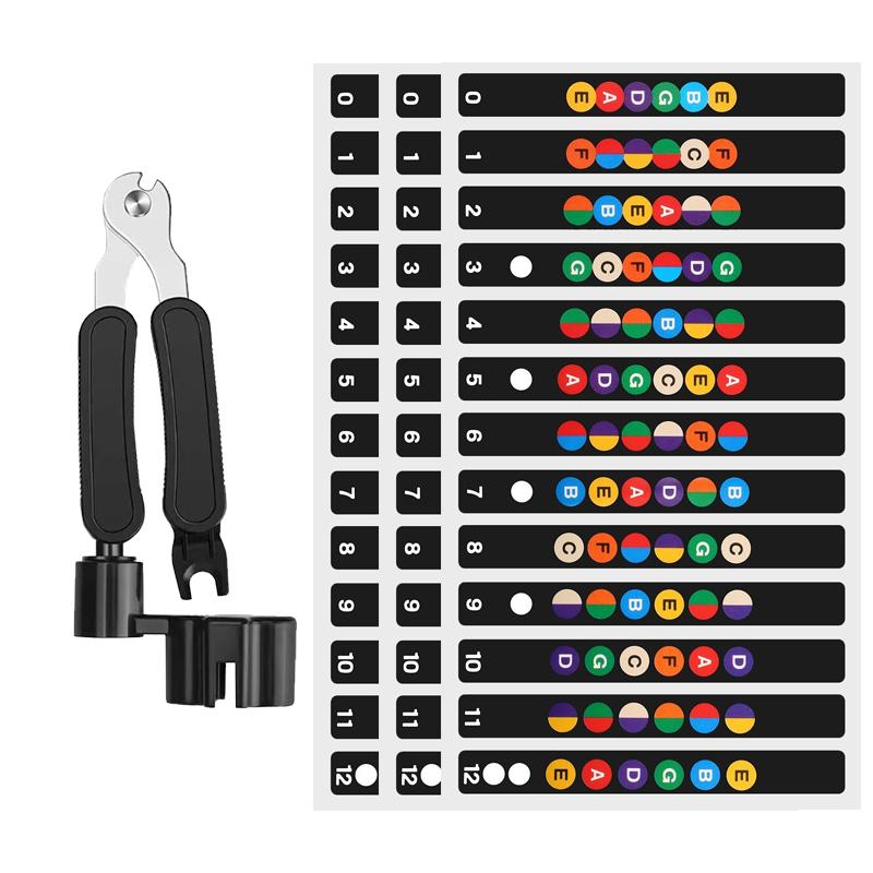 Многофункциональный гаджет для смены струн гитары со стикером шкалы ладов, наклейками нот, кусачками для струн, аксессуар для начинающих ZYF