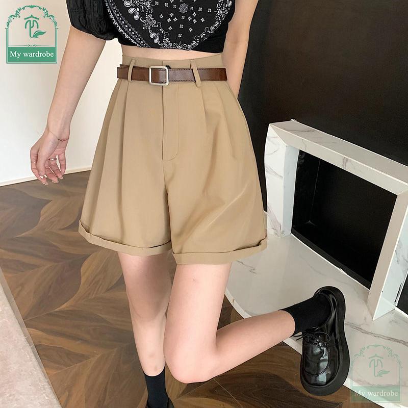 Женские свободные брюки с высокой талией, широкие, тонкие, шорты для костюма, летняя корейская версия, закатанные повседневные шорты