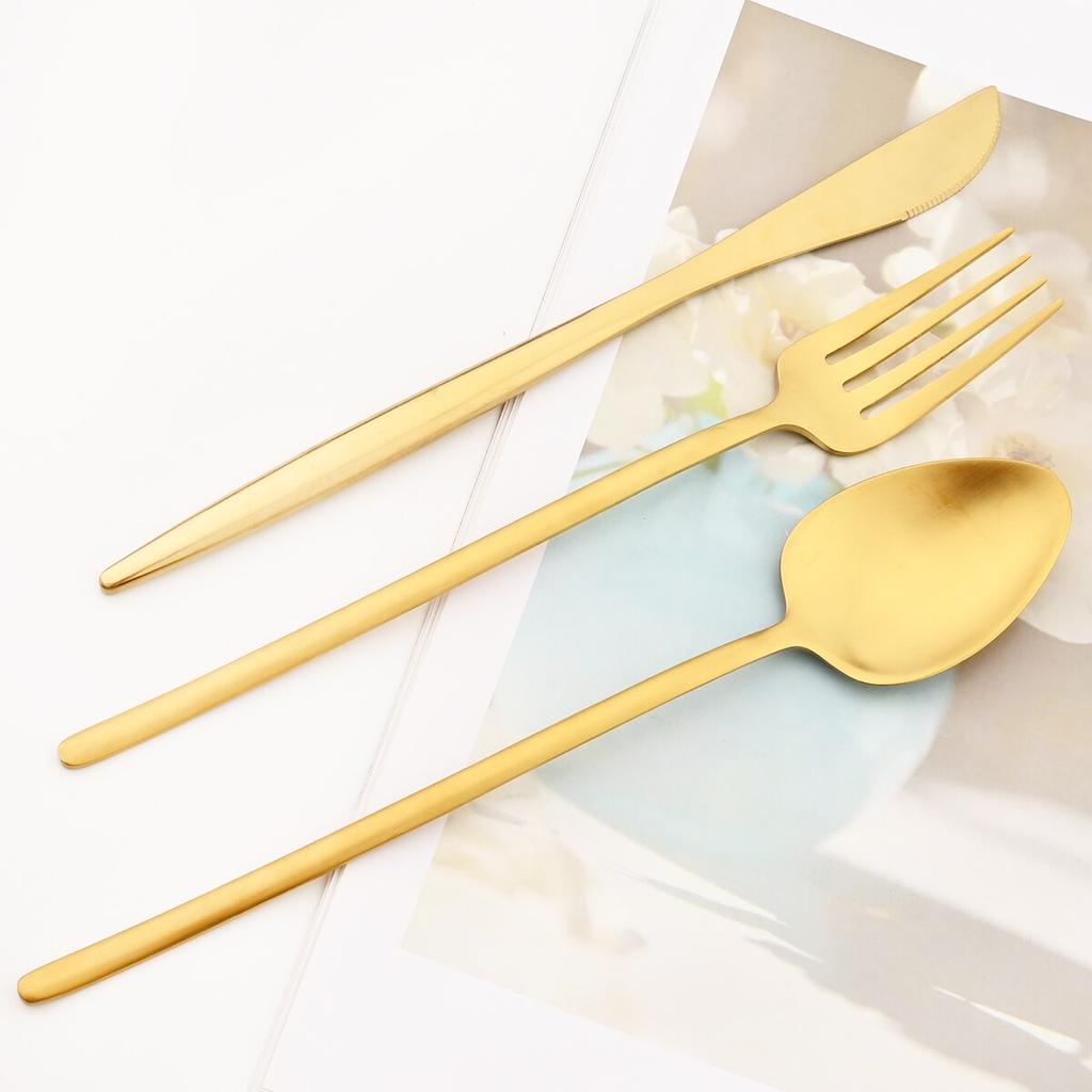 Золотой набор столовых приборов, матовый набор столовой посуды из нержавеющей стали 304, нож, вилка для торта, ложка, палочки для еды, серебро, кухонные столовые приборы, посуда