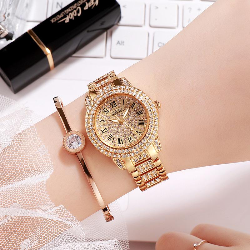 Trendy and Elegant Ladies' Watch, Light Luxury Diamond-filled English Watch, Waterproof Steel Strap Ladies' Watch