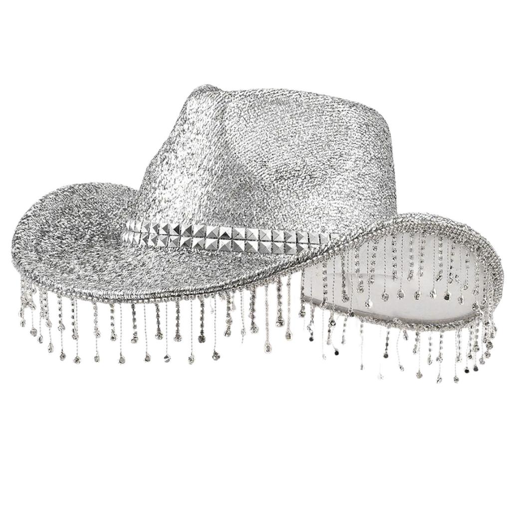 Shimmering Rhinestones Fringed Hat for Women Men Musical Festival Fedoras Hat with Large Glittering Powder for Parties