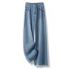 Women's 2025 High-Waist Retro Blue Wide-Leg Jeans for Spring/Autumn - Loose Drape, Popular Straight-Leg Style