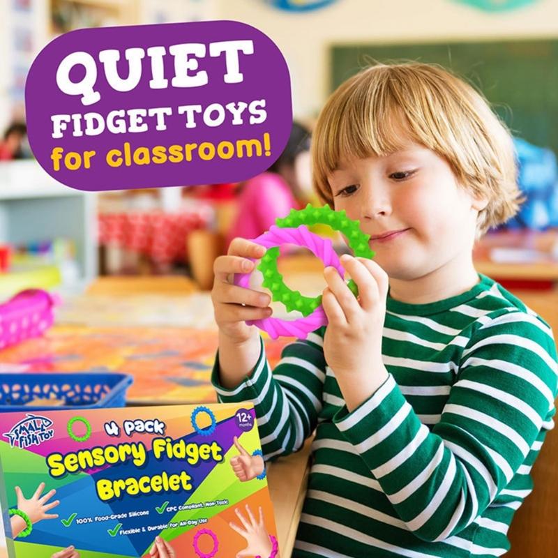 Sensory Texture Bracelets 4Pieces Calming Toy Wristband for Children and Adult with Attention Needs Antistress Accessory