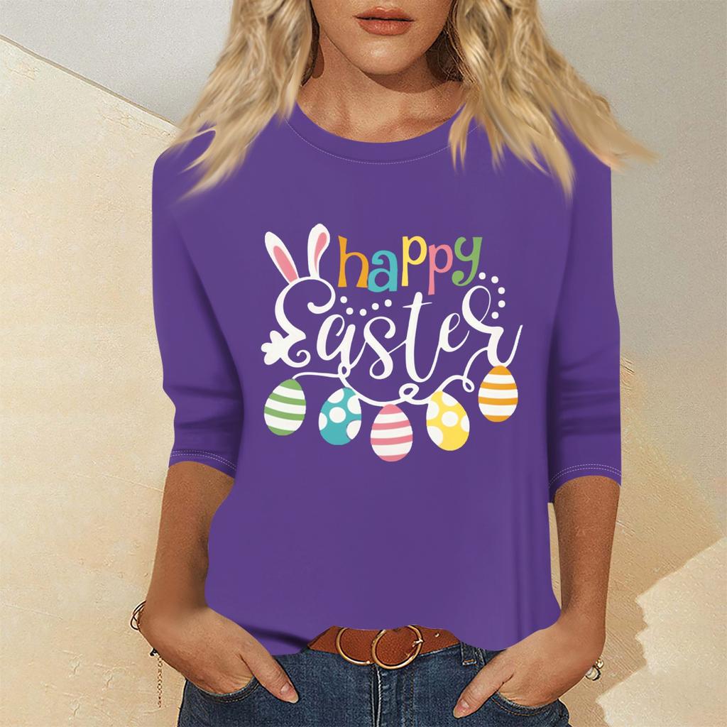 Women's Fashion Casual Seven Sleeve Valentine's Day Printed Pullover Top