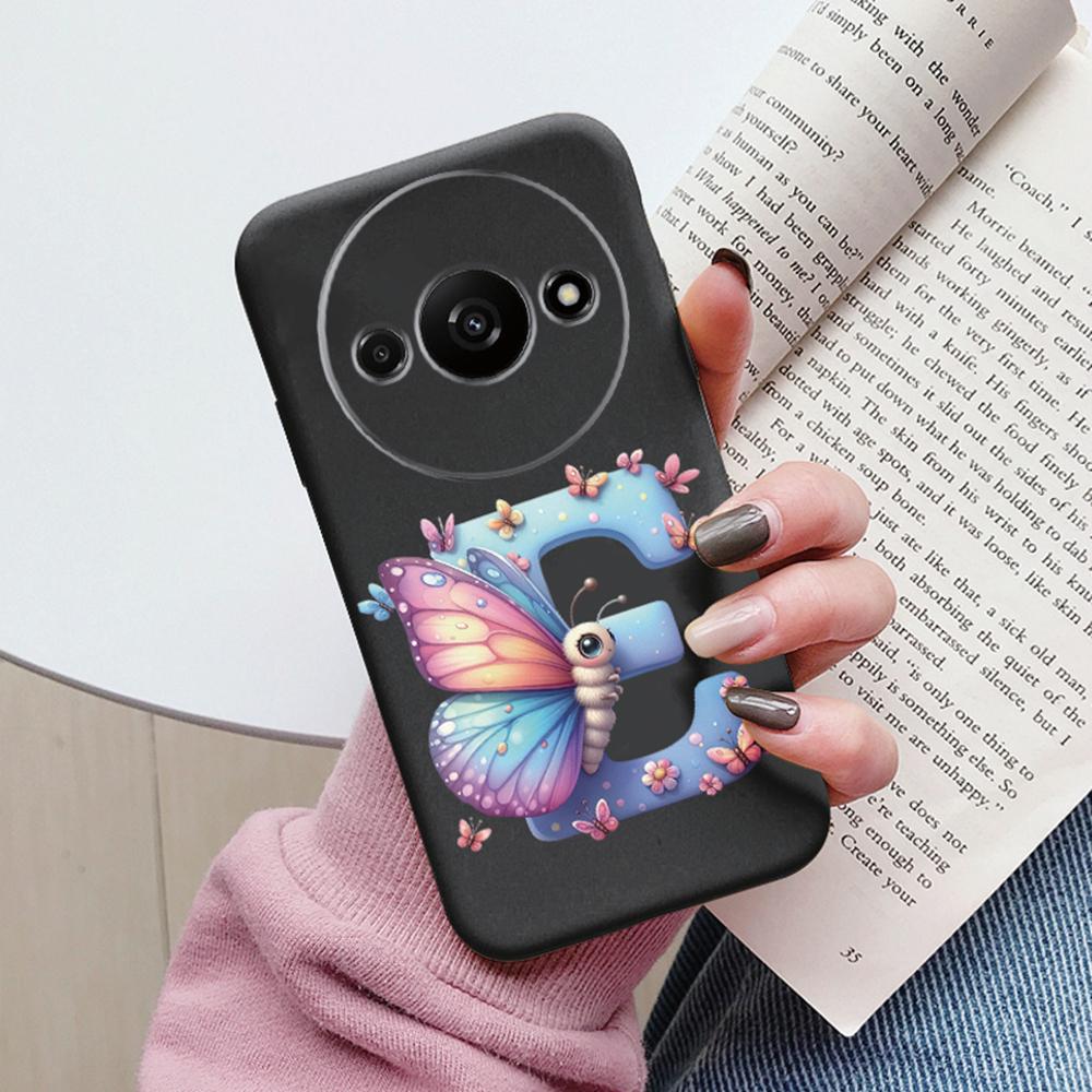 Phone Case For Xiaomi Redmi A3 4G A3x Pink Letter Flower Butterfly Shockproof Soft Silicone Cover Camera Protection TPU Fundas