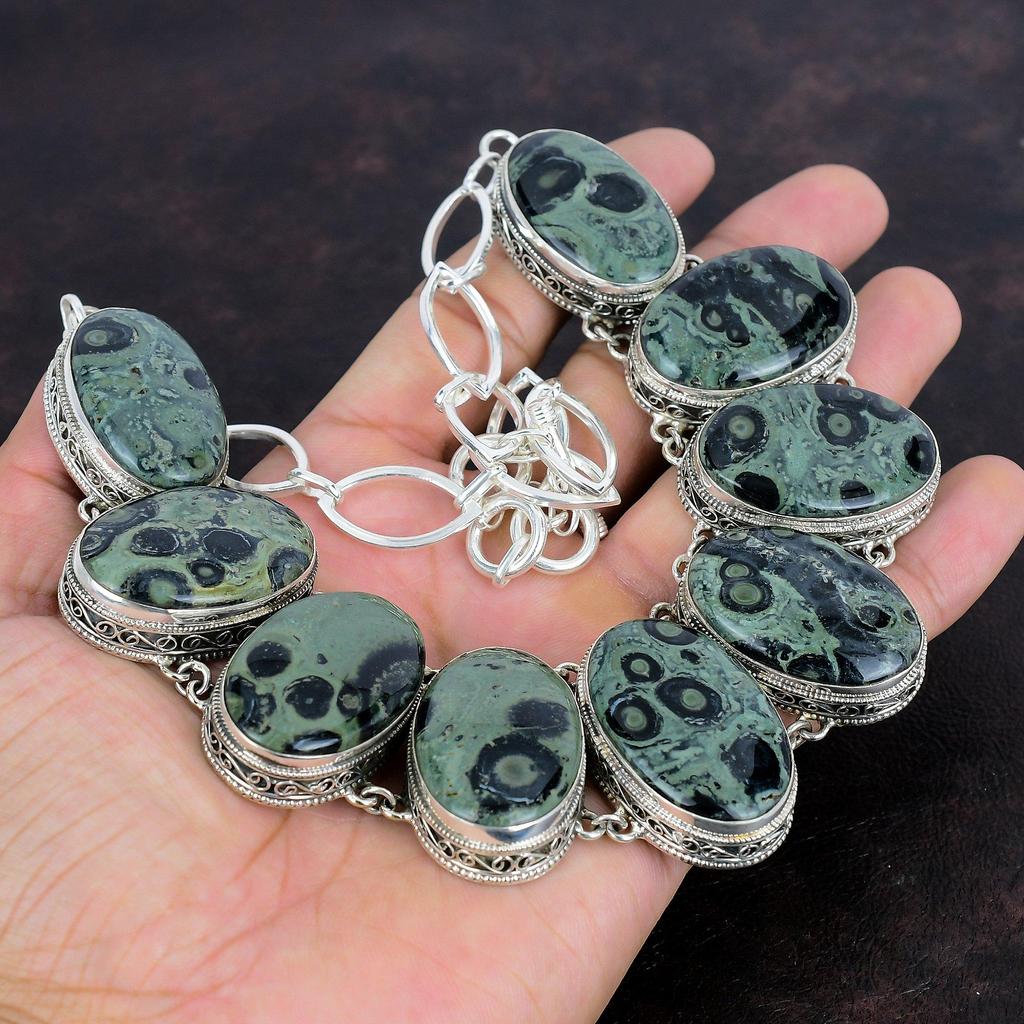 Ожерелье из яшмы Камбаба, настоящие драгоценные камни, винтажное ожерелье ручной работы, ожерелье из стерлингового серебра 925 пробы, регулируемое ожерелье с цепочкой, подарки для нее