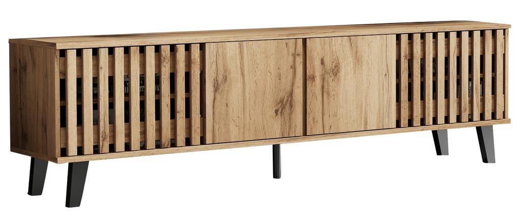 TV Cabinet (180×40×55 cm) and Sideboard (150×40×95 cm), Natural Wood – 8 Compartments, 6 Storage Compartments, Suitable for Living Room and Bedroom