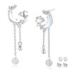 Earrings for Star Swaying Cute Moonstone 925 Metal Birthstone Gift for Anniversary "Silver Thunder" Women, Moon, Motif, Chain, Decoration, Silver,