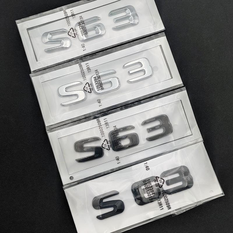 3D ABS Chrome S 63 Logo S63 Emblem Letters Sticker Car Trunk Badge Decal For S63 C217 Accessories