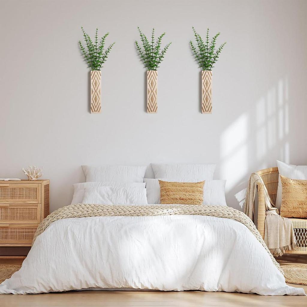 Bohemian Wooden Wall Vase for Dried Flowers and Artificial Plants