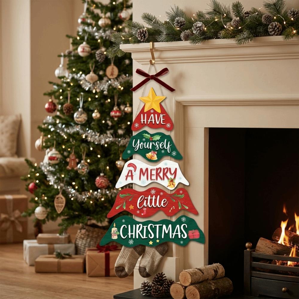 Handcrafted Christmas Door Sign Tiered Hanging Welcome Board Vintage Wall Pendant Teachers
