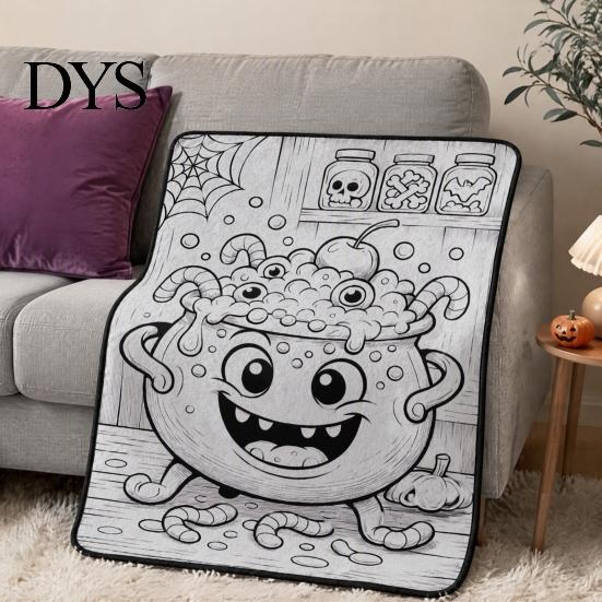 Уютный плед-покрывало с маркерами Хэллоуин DIY Раскрашивание 24 Маркера, Раскрась Сам Плед DIY для Взрослых, Узоры с Призраками и Тыквами, Стирка