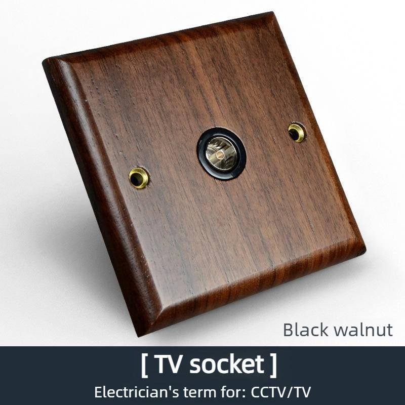 Black Walnut Solid Wood Brass Lever Retro Switch Panel Wall Mount 86 Open Line Box Surface Three Open 16A Socket