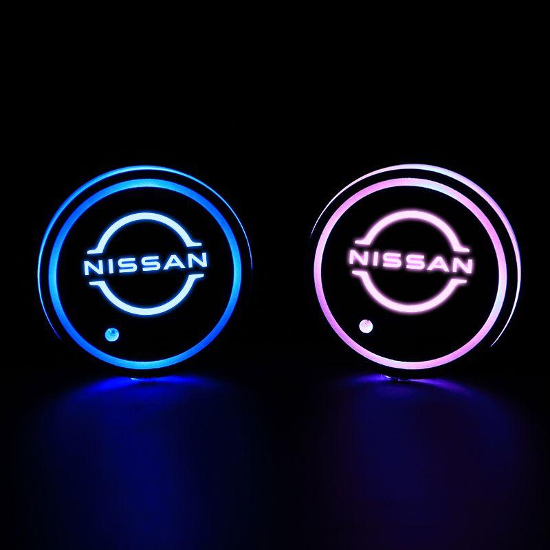 AUW3 Car Cup Holder LED Light Car Cup Pad Colorful Light Coaster For Nissan Qashqai Almera j11 j10 Juke X Trail t32 Tiida Leaf Versa