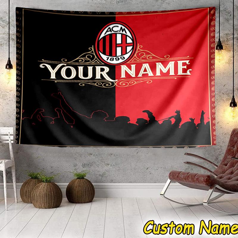 Custom Name Ac Milan Logo Design Tapestry Room Decoration Wall Hanging for Living Room Bedroom, dormitory, Birthday and Christmas gifts