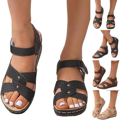 Женские удобные сандалии на толстой подошве с наклонным каблуком и липучками «рыбий рот»