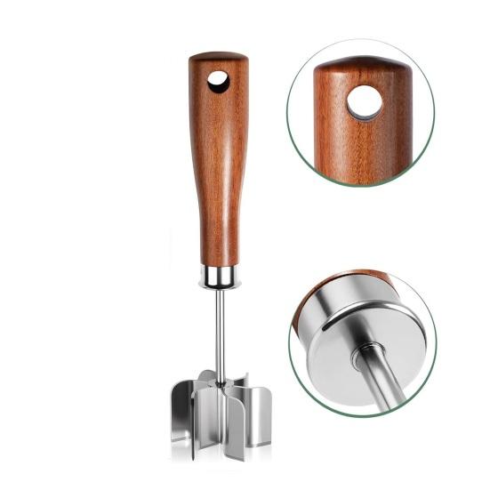 Измельчитель мяса из нержавеющей стали с 6 острыми лезвиями, деревянной ручкой, для пюрирования говяжьего фарша для бургеров, картофеля, овощей, легко моющийся кухонный инструмент