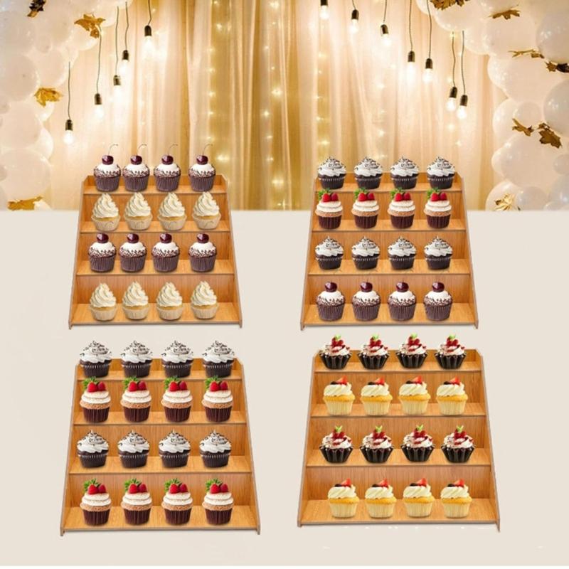 Bamboos 4 Layer Dessert Rack With Spacious Shelves For Home Bakery Party Decoration Cake Presentation Stand