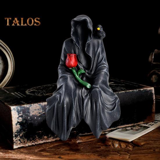 Halloween Grim Reaper Figurine Spooky Black Robe Death Ghost Resin Statue Sculpture Indoor Home Office Desktop Decoration Ornament Festival Gift