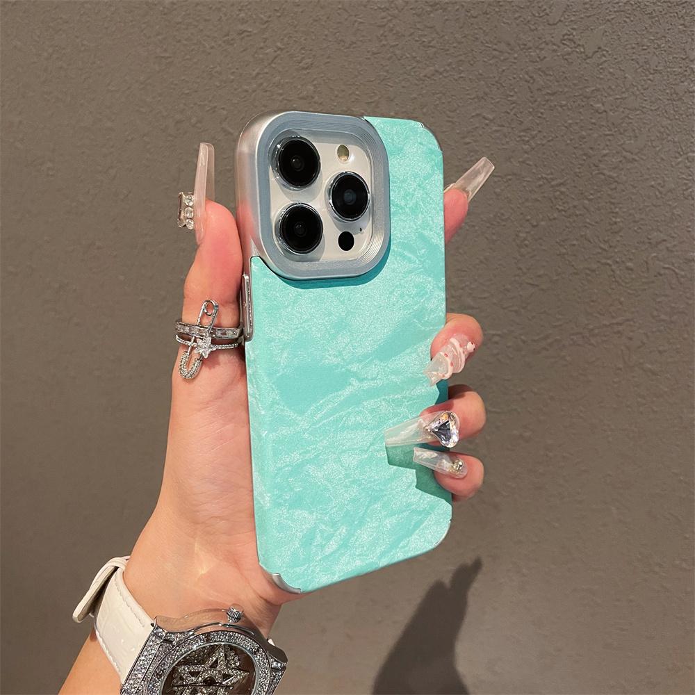 Titanium Gray Glacial Pattern Leather Phone Case for iPhone 16 15 14 13 12 11 Pro Max Full Shockproof Plating Hard Back Cover