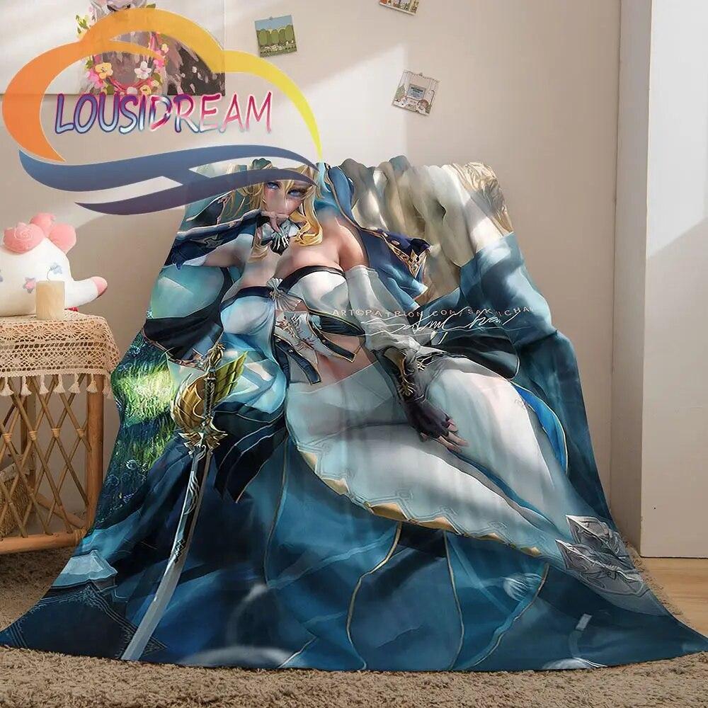 Adventure Game Genshin Impact Cartoon Flannel Blanket Cozy Bed Lightweight Soft Throw Sofa Quilt for All Seasons
