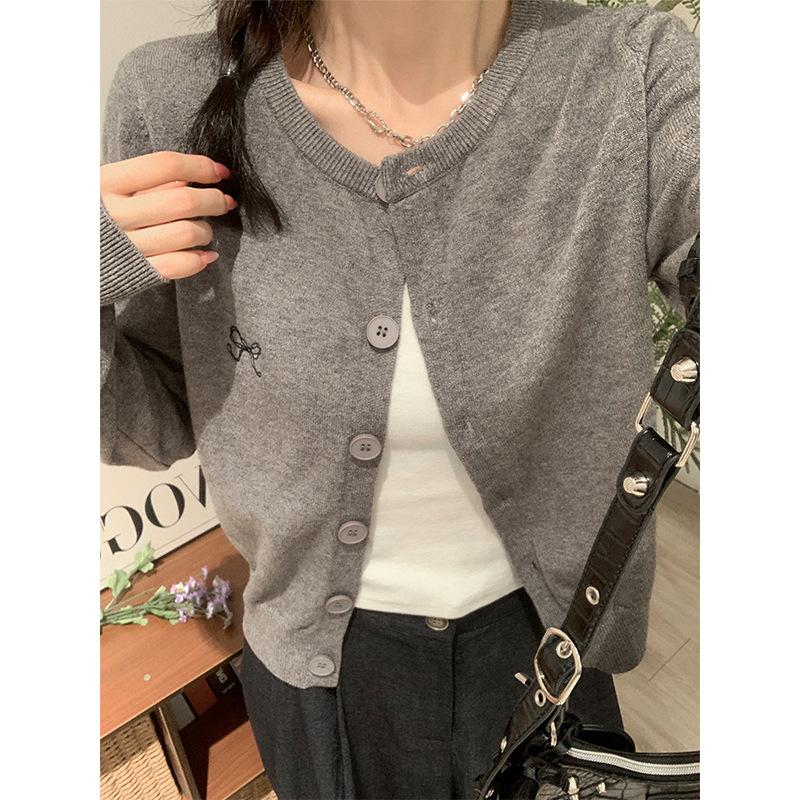 Корейский мягкий трикотажный кардиган с круглым вырезом и длинными рукавами для женщин 2024 года, новый свободный повседневный пиджак, дизайн топа