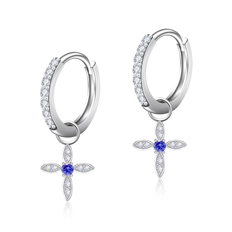 Naniwaai Earrings Ladies December Birthstone Hoop Sway 2Way Flower Woman Silver Compatible with Metal Allergies Cross Adult Accessories Present