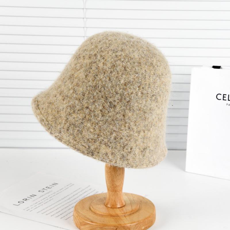 Женская вязаная шляпа-ведро из смесовой шерсти в корейском стиле - Теплая, универсальная, для большой головы, на осень/зиму