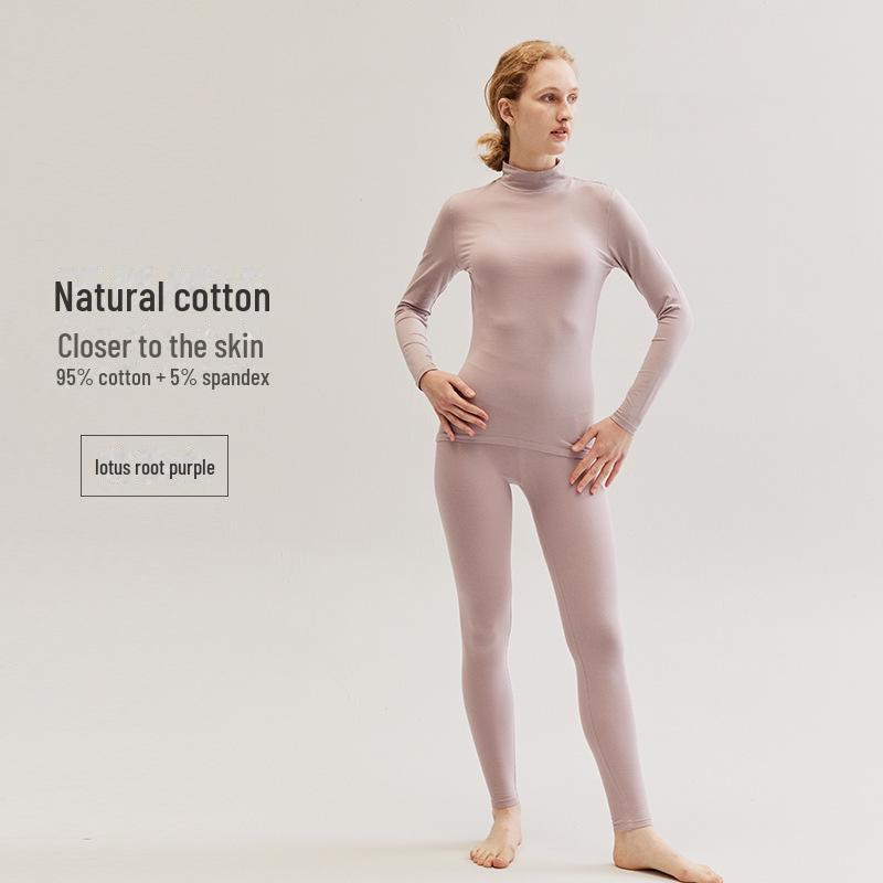 Женский облегающий хлопковый зимний теплый базовый слой со средней горловиной