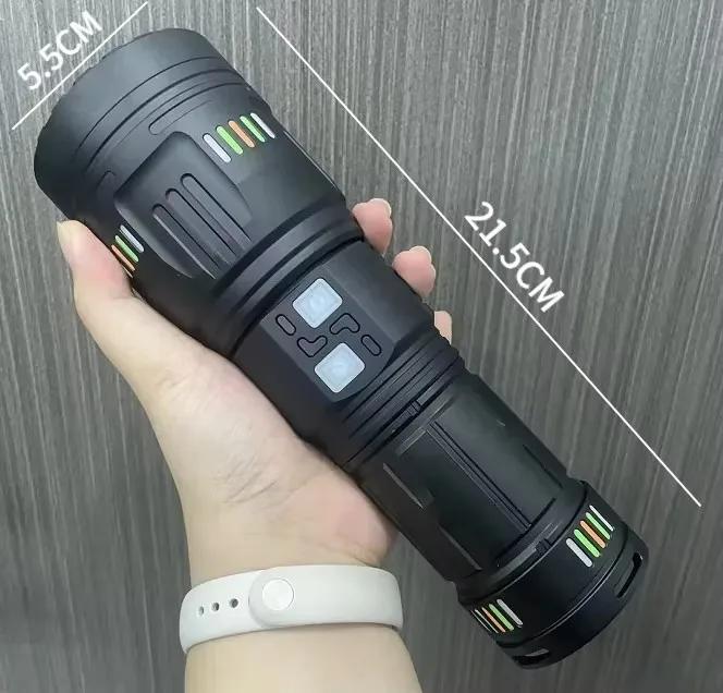 Powerful Zoom LED Flashlight Power Display Rechargeable White Laser Torch Waterproof Outdoor Hiking Long Range Tactical Lantern