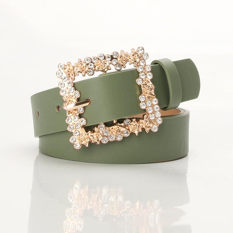 Women's belt alloy inlaid rhinestone pin buckle with dress decorative belt elegant versatile niche pu belt