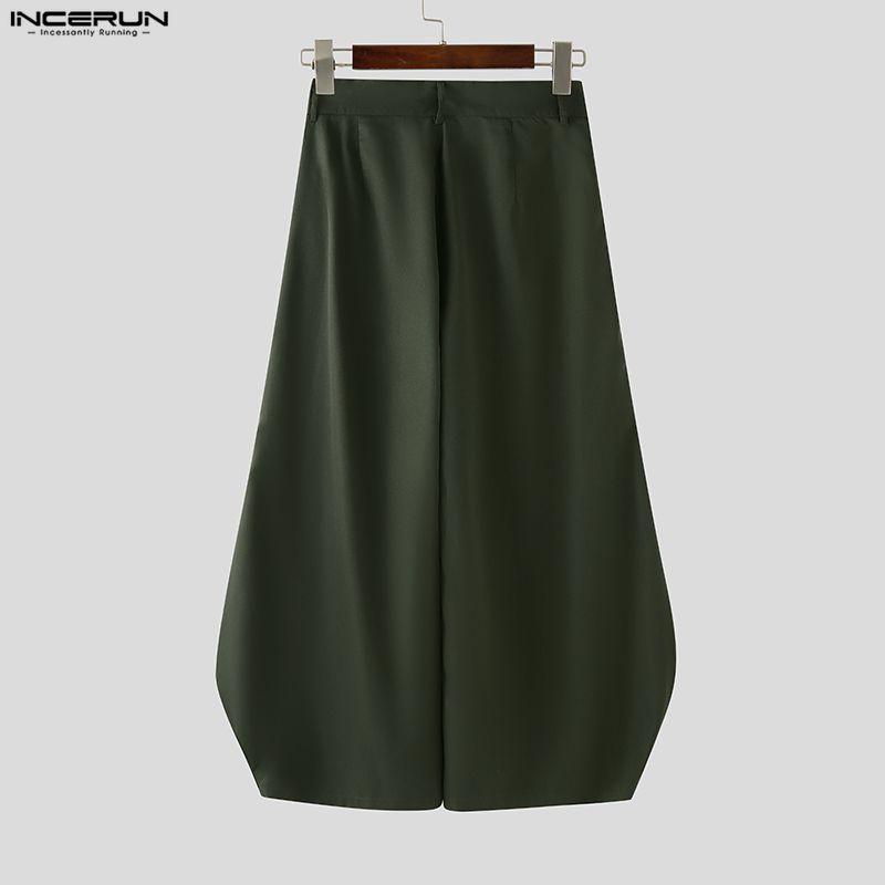 INCERUN Мужские повседневные брюки с высокой талией на молнии, с длинным подолом-фонариком