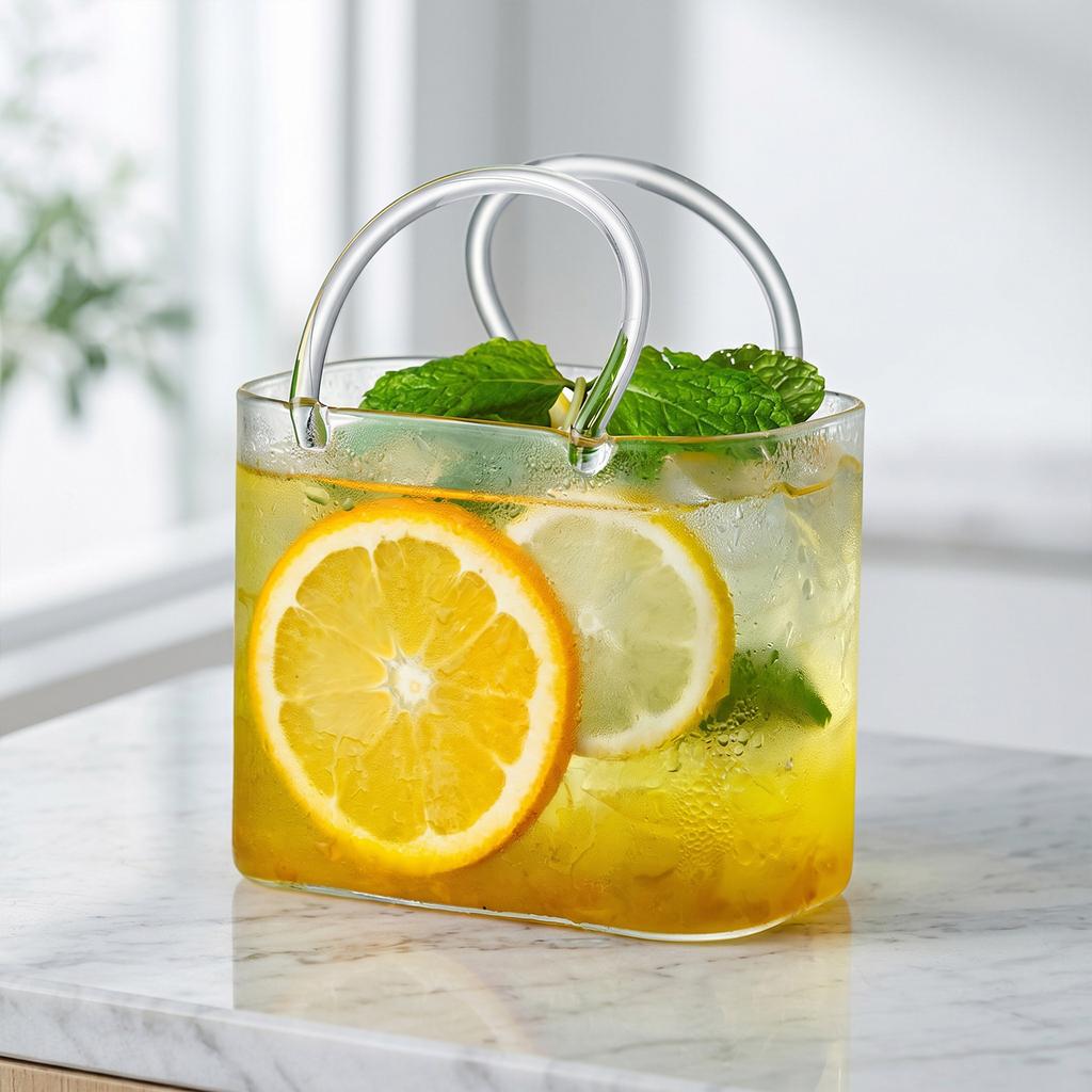 Trendy Glass Handbag Drinkware Set with Glass Straw Unique 780ml Fruit Juice Cocktail Glass Cup Creative Glass Wine Cup Bar Tool