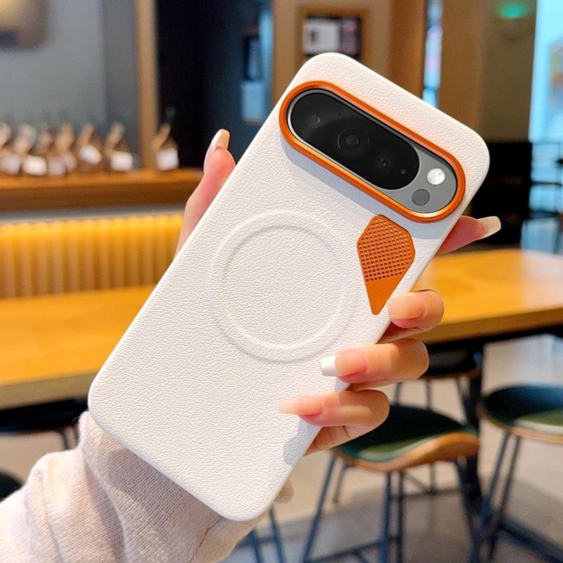 Чехол для Google Pixel 9 Pro XL 9A Магнитная крышка из ПУ-кожи + Термоотводящая крышка из ПК с металлическим кольцом для камеры для Pixel9 Pro