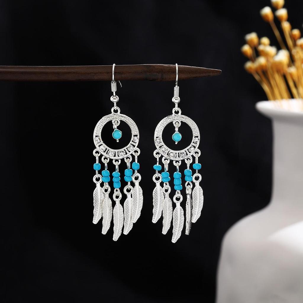 Богемные этнические длинные серьги-подвески с металлическими кисточками